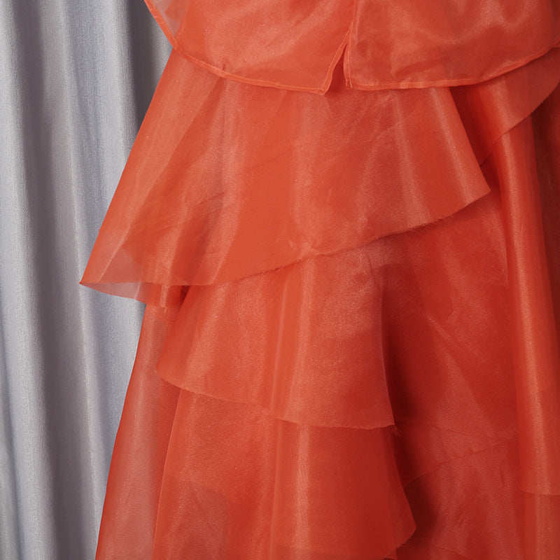 Women's Ruffled Spaghetti Strap Maxi Dress – Elegant Formal A-Line Gown