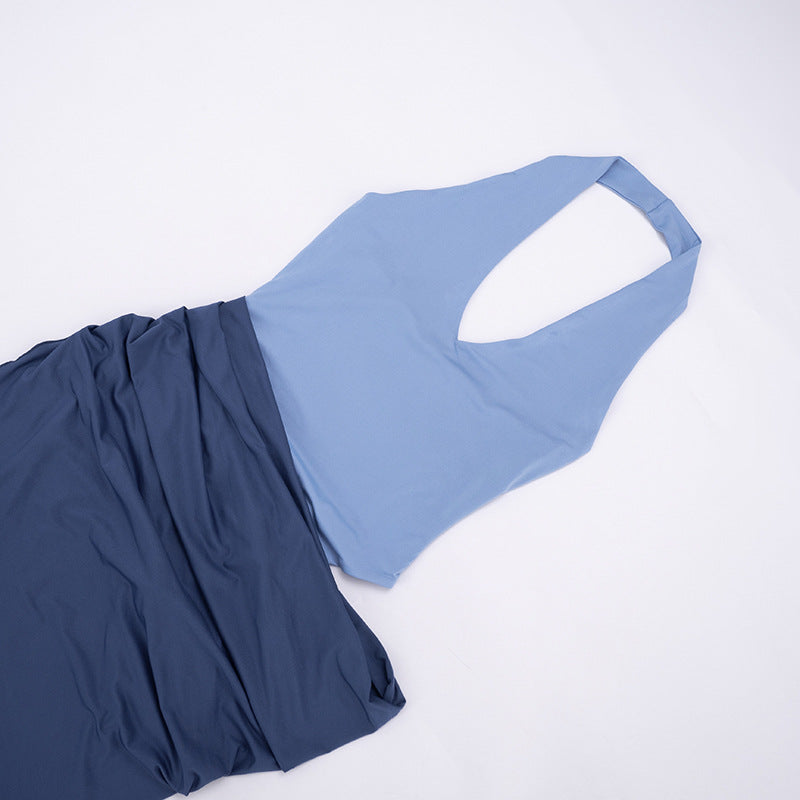 Color Block Halter Slit Maxi Dress | Backless Cutout Ruched Vacation Dress | Purple & Blue