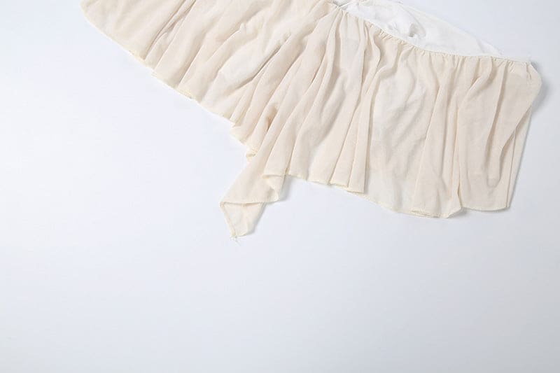 Apricot Chiffon Lace Collar Blouse & Midi Skirt Set - Ruched Ruffle V-Neck 2-Piece Set
