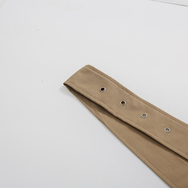 Women’s Lace Stitching Belted Trench Coat – Elegant Double-Breasted Long Coat