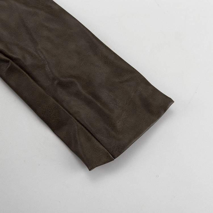 Retro Cutout Faux Leather Two-Piece Suit