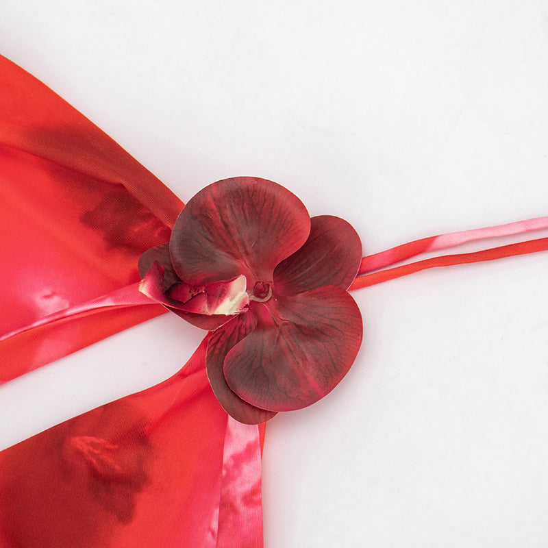 Red Floral Halter Maxi Dress - Backless Cutout Tie-Up Vacation Dress