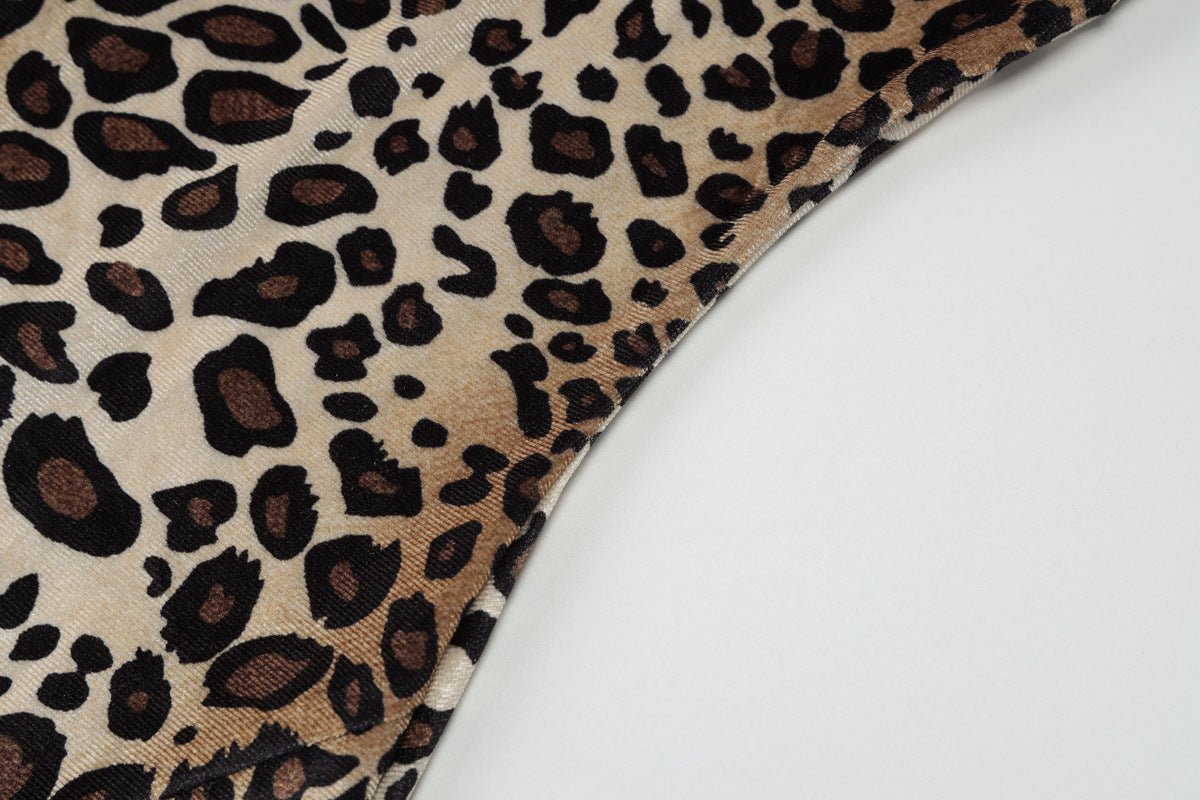 Leopard Print Halter Dress: Backless High Split Bodycon