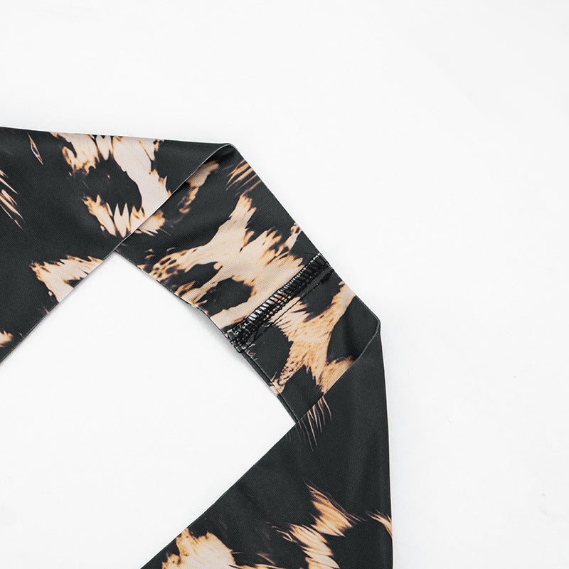 Leopard Print Two-Piece Set - Backless Halter Top & Cropped Pants