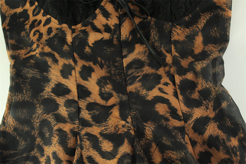Leopard Print Mini Dress: Strappy Low Cut Lace Bodycon