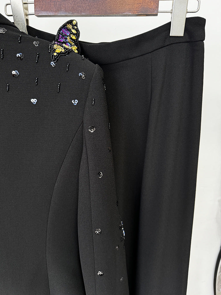 Sequin & Rhinestone Butterfly Work Pant Set