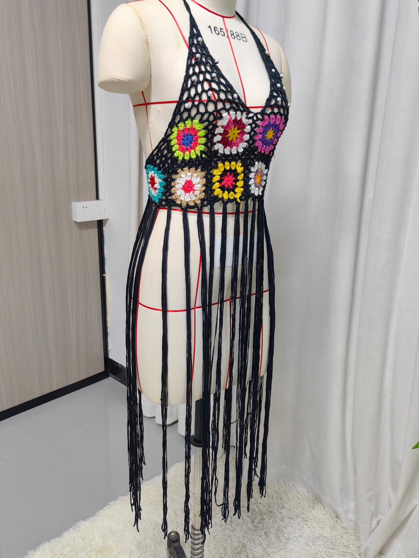 Handcrafted Crochet Beach Cover-Up - Fringe Tassel Tie Boho Vacation Swimwear Cover Up