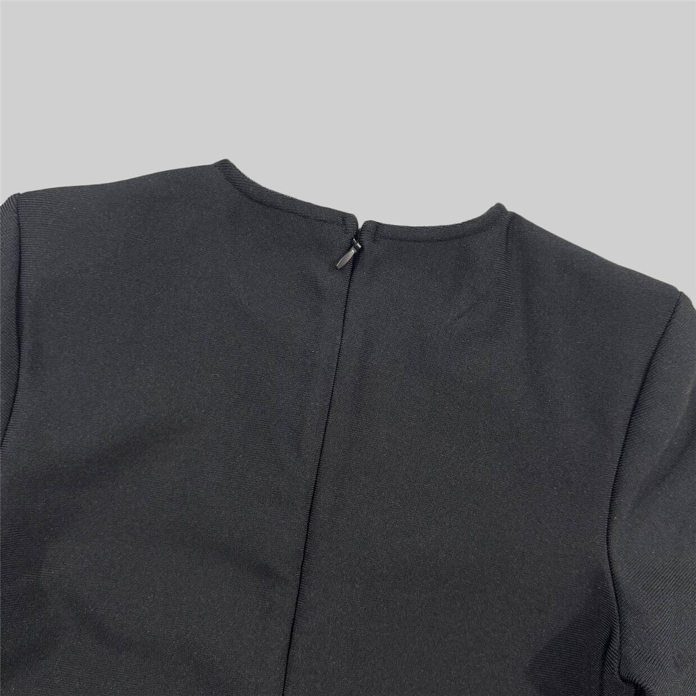 'Diamond' Black Mesh Panel Bodycon Dress: Long Sleeve Sheath