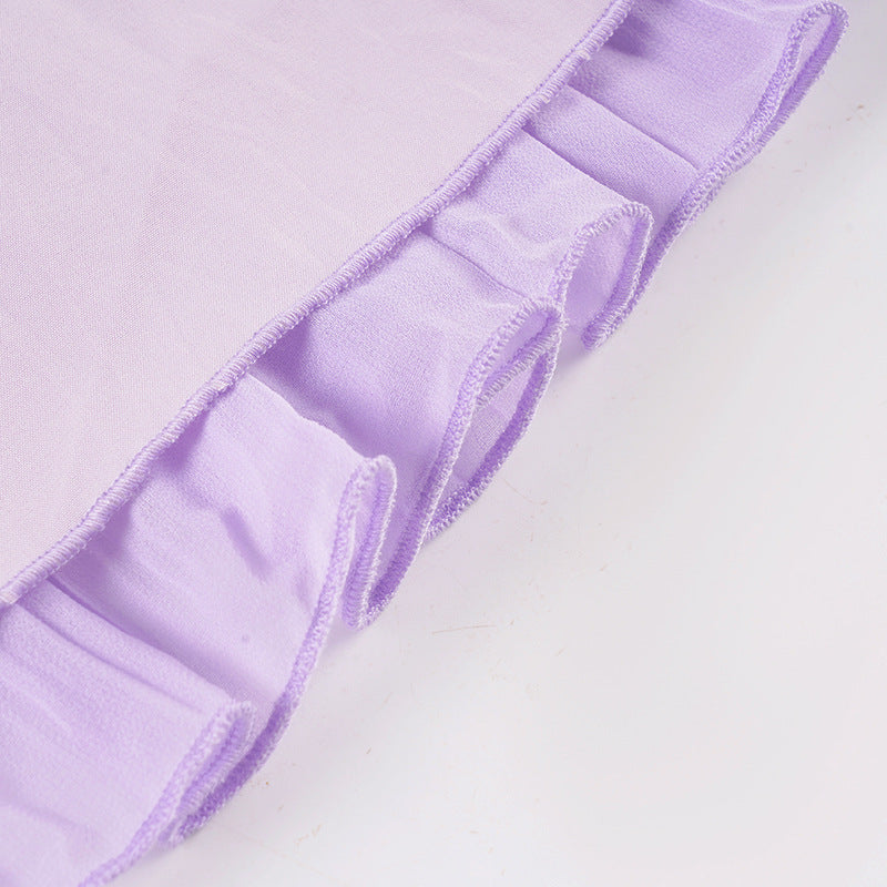 Halter Backless Ruched Mini Dress | Cutout Tie A-Line Vacation Dress | Purple