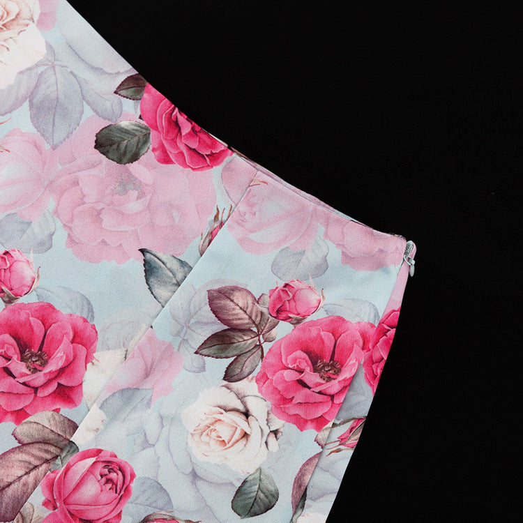 Women’s Two Piece Skirt Set – Floral Collared Top and Short Skirt