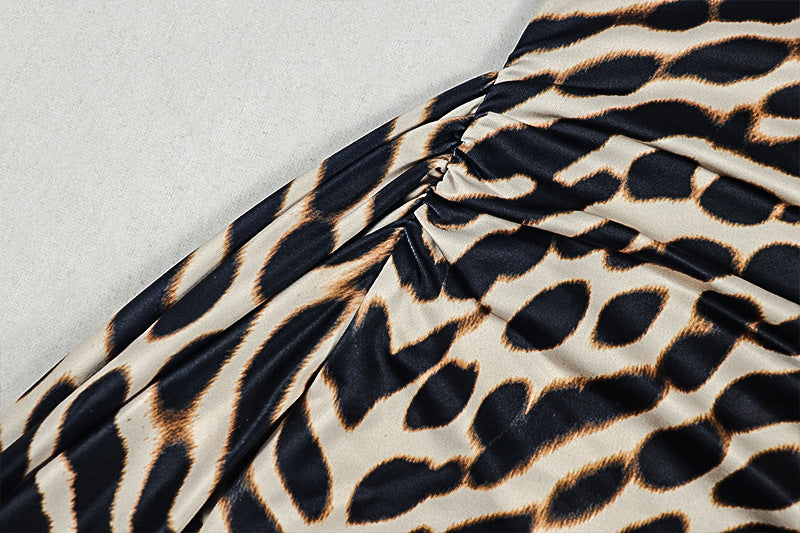 Women’s Leopard Print Bodycon Dress – Off Shoulder Ruched Party Dress