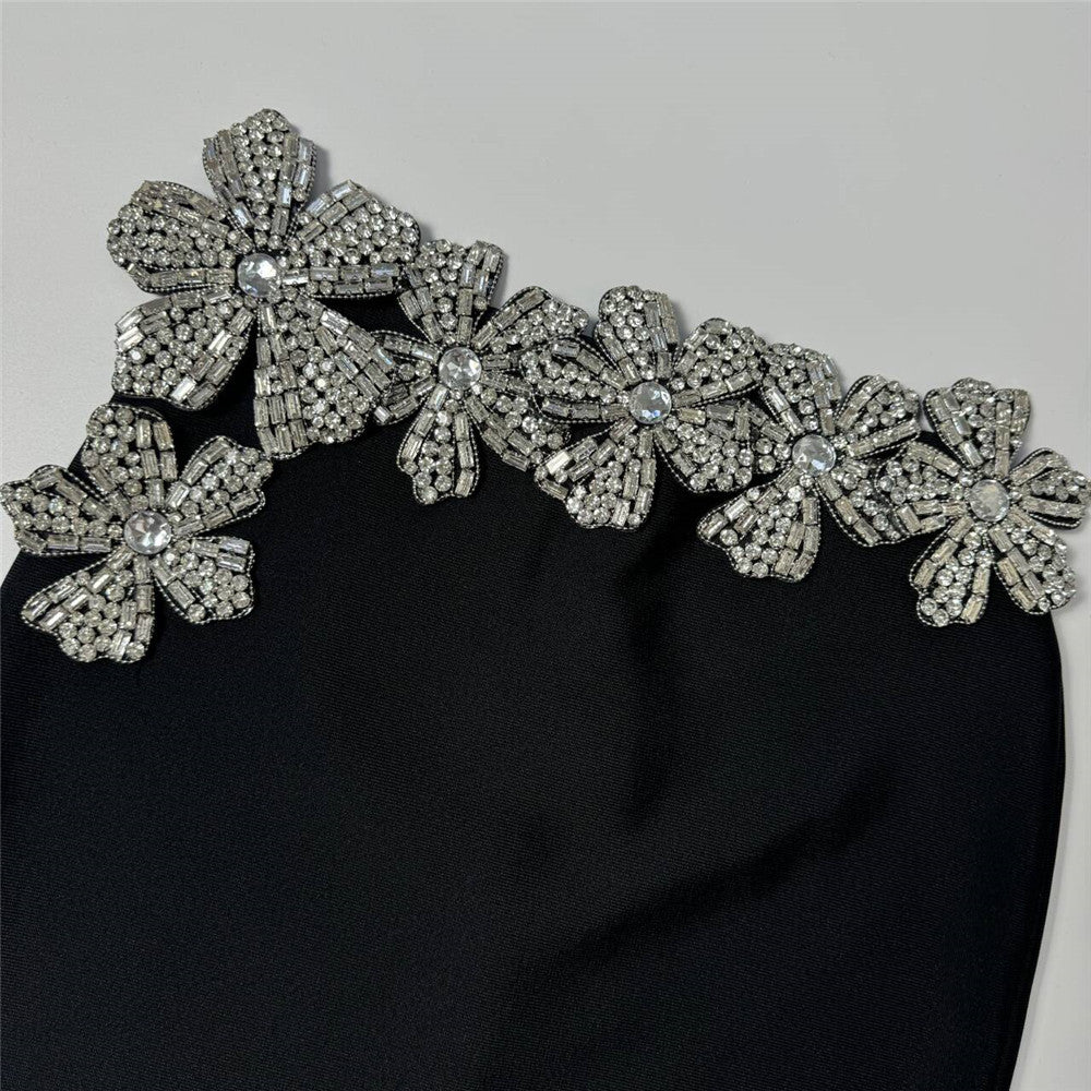 Floral Rhinestone Bandage Two Piece Set: Sexy Tube Top & High-Waist Long Skirt
