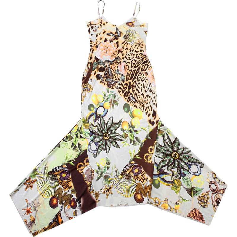 Women's Backless Maxi Dress – Boho Floral V-Neck Spaghetti Strap Dress