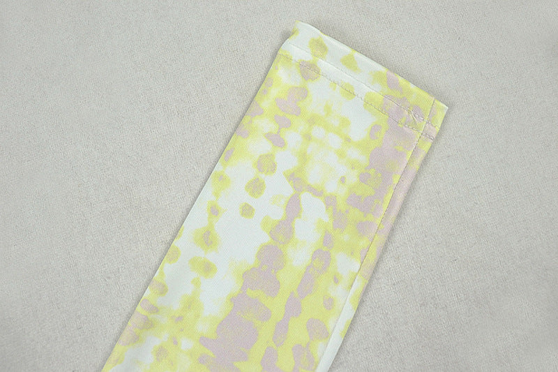 Women’s Yellow & White Printed Pleated Jumpsuit – Slim Fit V-Neck Long Sleeve, Full Length