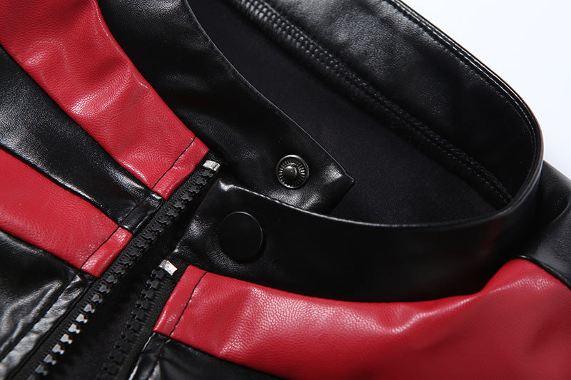 Women’s Cropped Leather Jacket – Slim Fit Zipper Motorcycle Coat, Color Block
