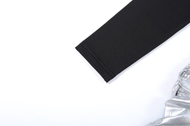 Women’s Color Block Maxi Dress – Mock Neck Ruched Waist Long Sleeve