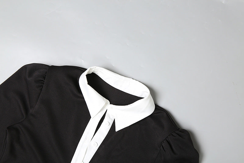 Contrast Color Shirt Dress for Women: Autumn Slim Fit Sheath Button-Down
