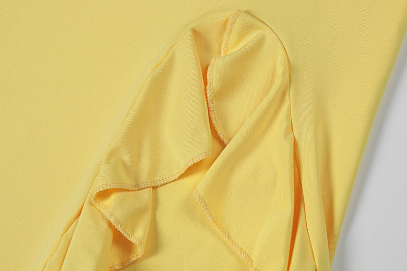 Yellow Off Shoulder Cutout Maxi Dress - Ruffle Ring Detail Party Dress