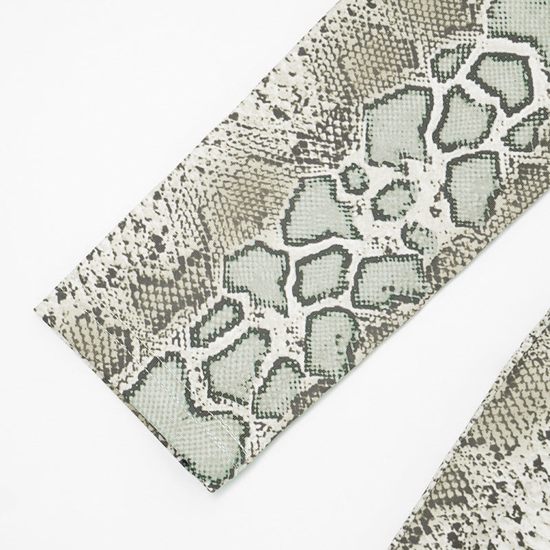 Women’s Snake Print Cutout Maxi Dress – Slim Fit Bodycon Long Sleeve Ring Detail Party Dress