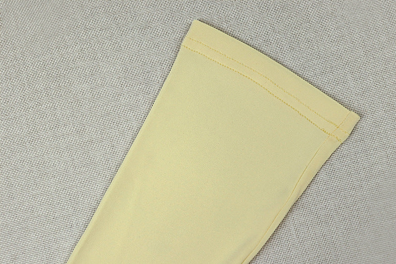 One Shoulder Asymmetric Crop Top & Midi Skirt Set | Ruched Long Sleeve Two-Piece Set | Yellow | Sizes S-L