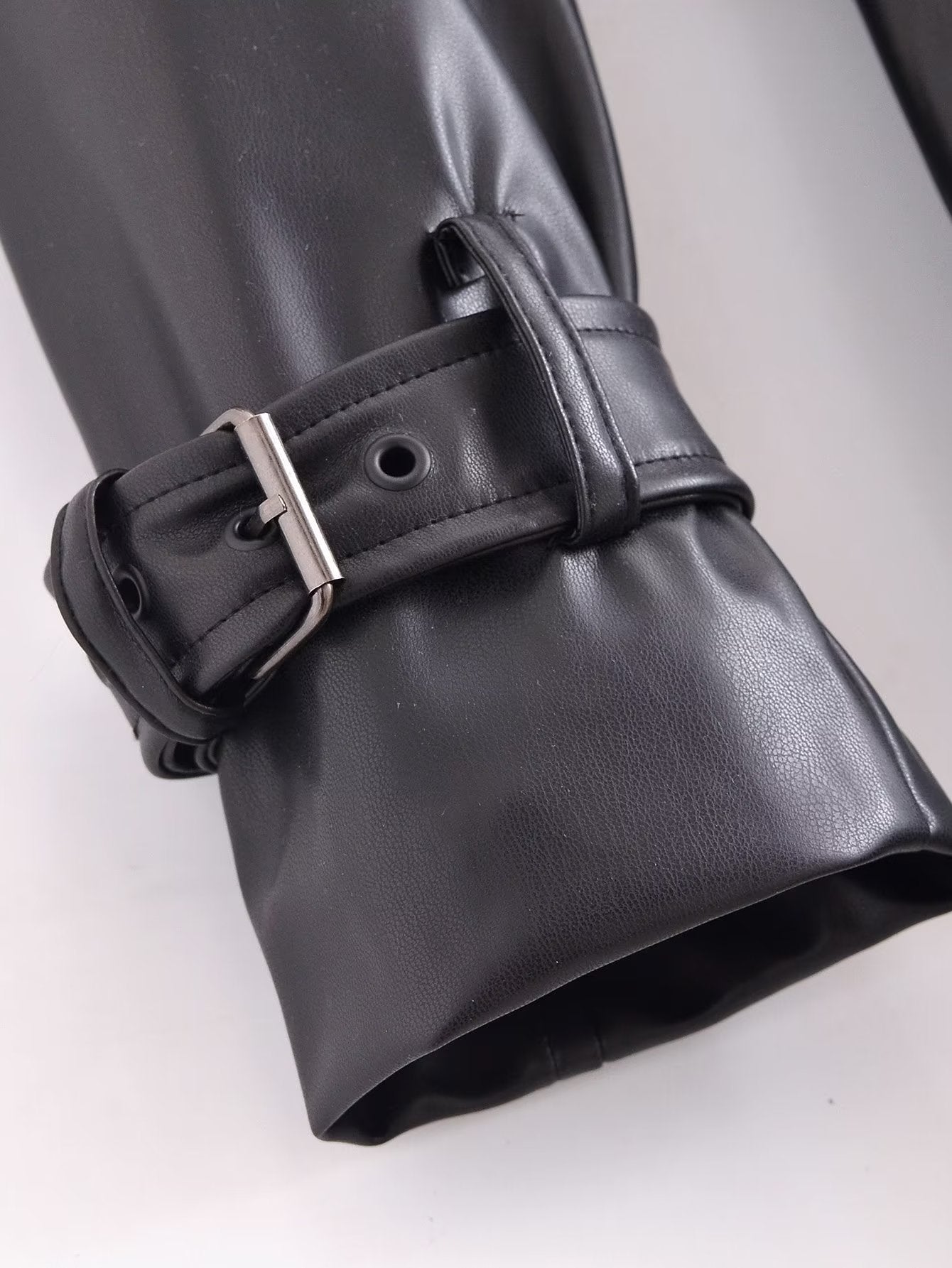 Black Faux Leather Trench Coat for Women: Fall Outerwear with Belt
