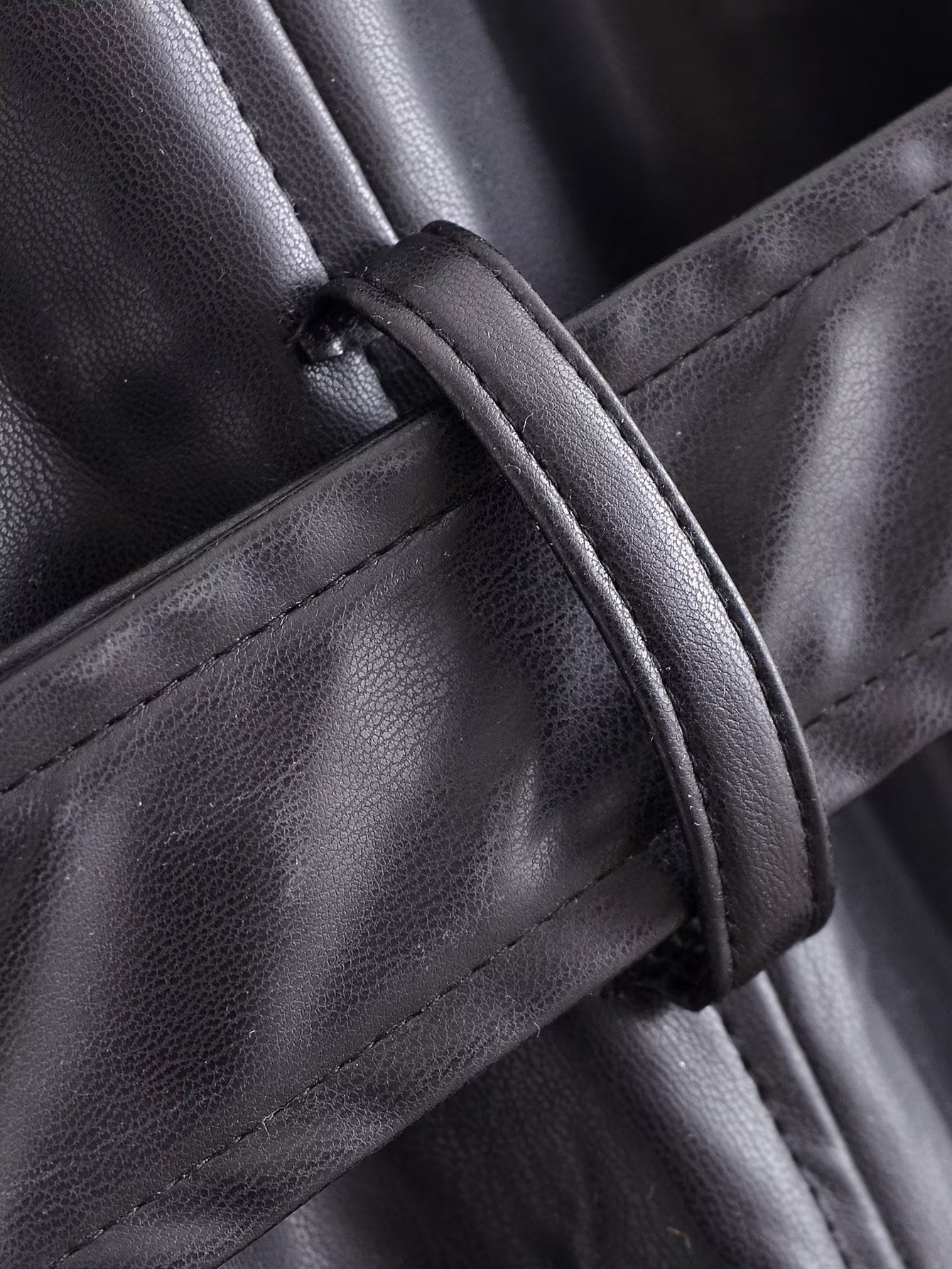 Black Faux Leather Trench Coat for Women: Fall Outerwear with Belt