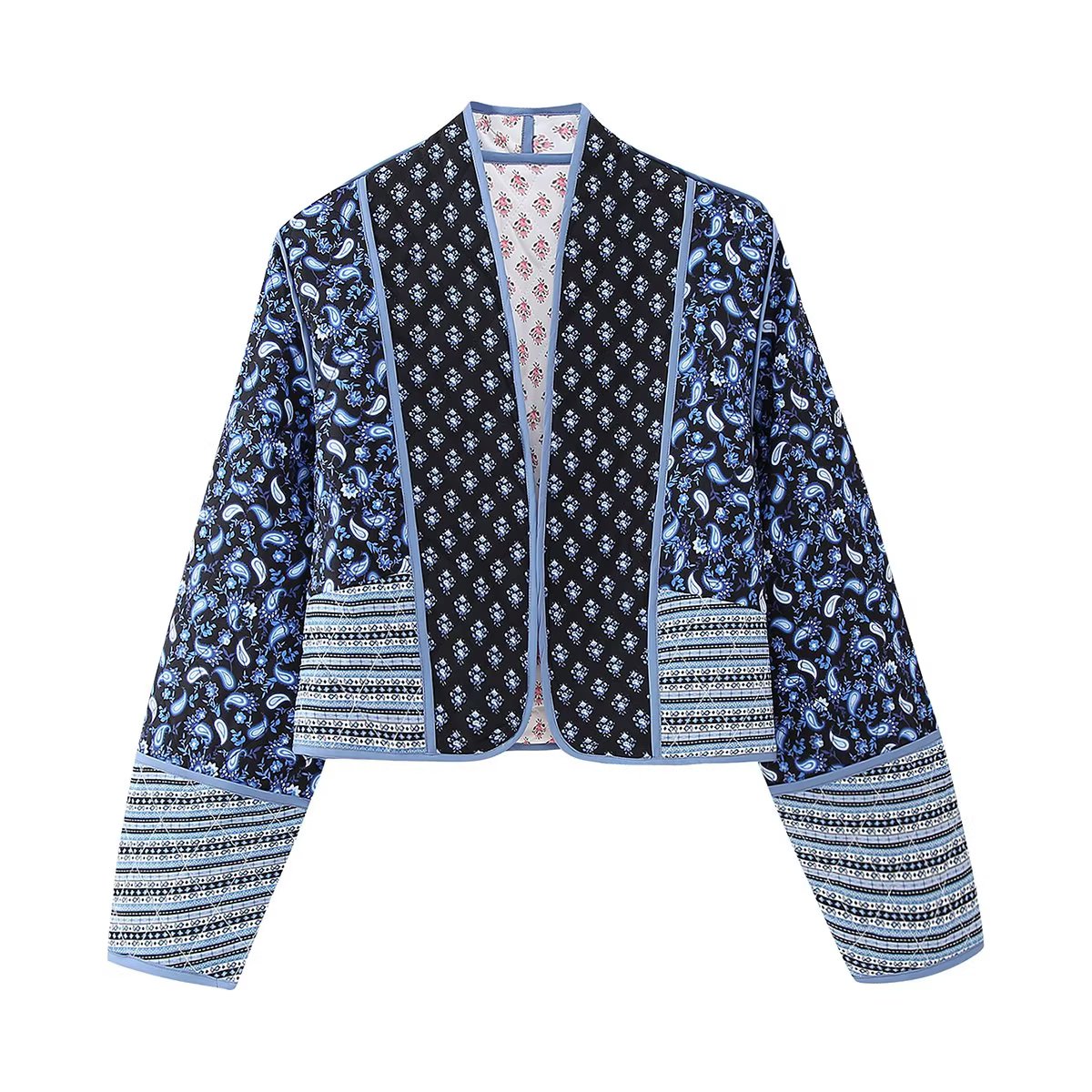 Women’s Double Sided Quilted Jacket – Elegant Printed Polyester, Fall/Winter