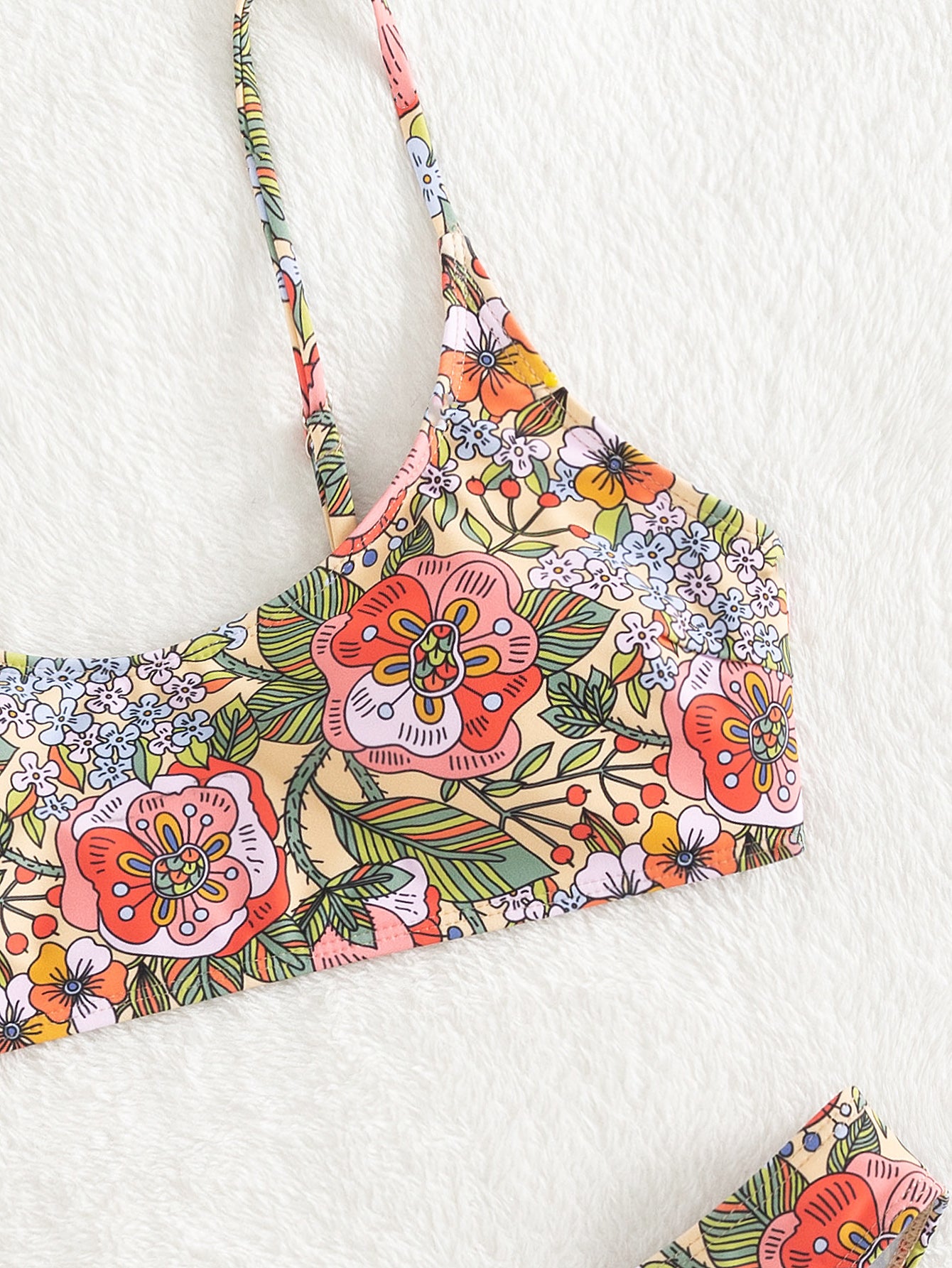 Floral Tube Top Bikini Set - High Waist Two Piece Swimsuit