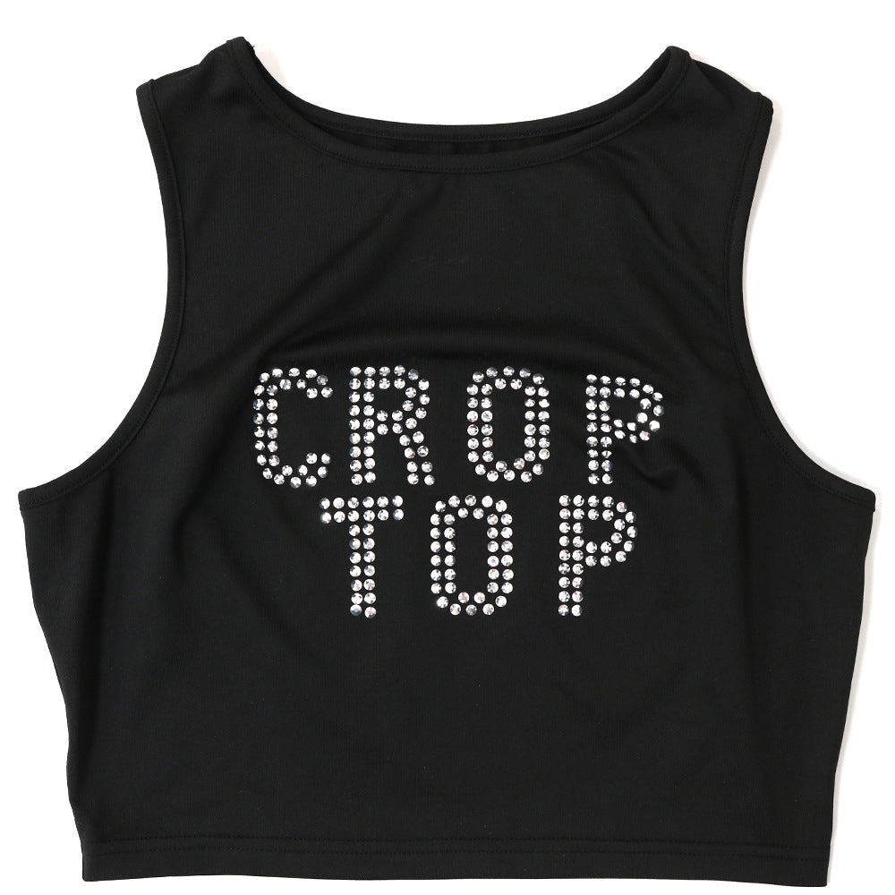 Women’s Sleeveless Crop Top & Mini Skirt Set – Graphic Rhinestone Summer Two-Piece Outfit