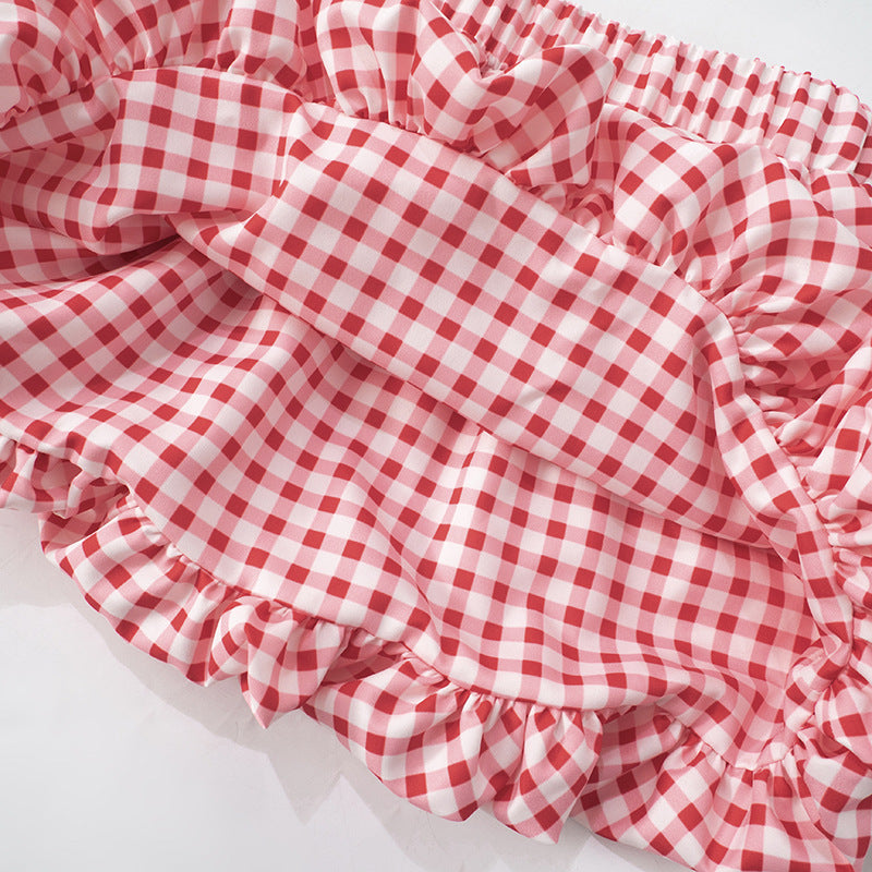 Plaid Bow-Decorated Two-Piece Set