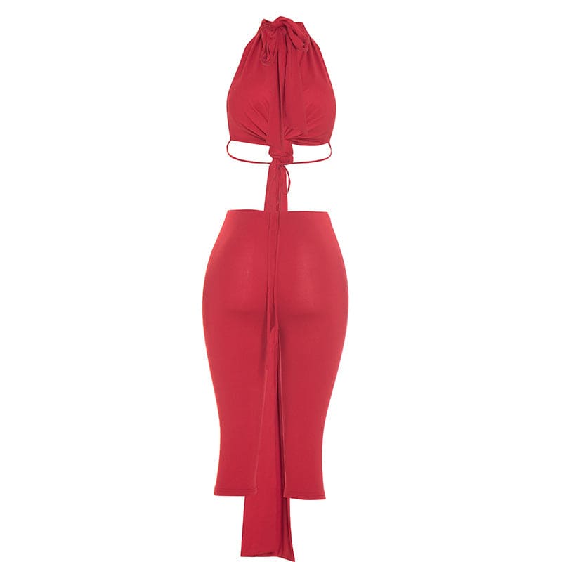 Women's Halter Lace-Up Two-Piece Set – Backless Crop Top & Cropped Pants