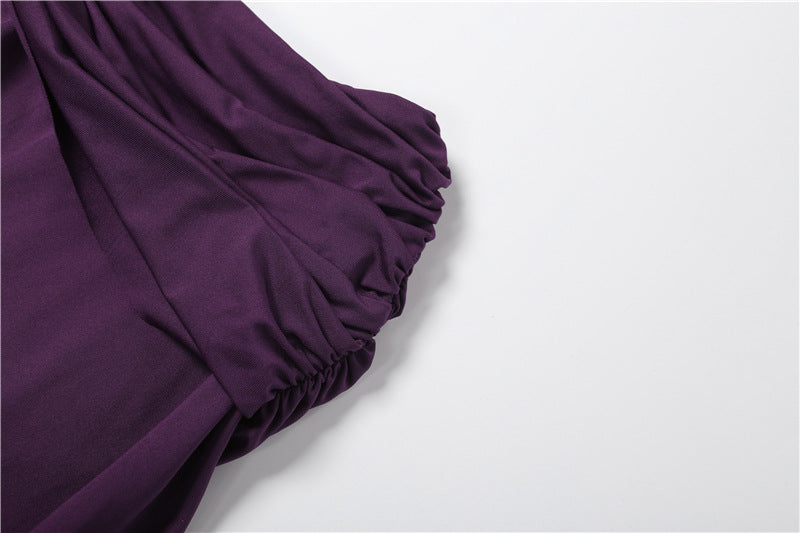 Deep V-Neck Ruched Twisted Crop Top & Asymmetric Midi Skirt Set | Sleeveless Two-Piece Set | Purple | Sizes S-L