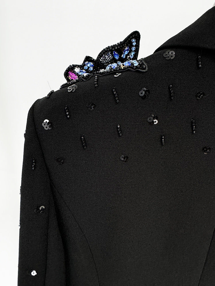 Sequin & Rhinestone Butterfly Work Pant Set