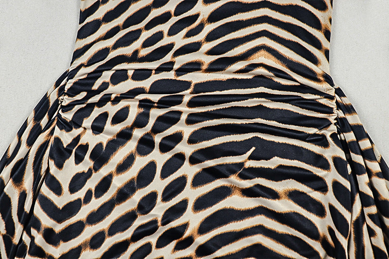 Women’s Leopard Print Bodycon Dress – Off Shoulder Ruched Party Dress