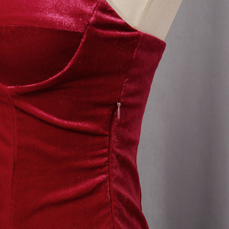 🍷 Ruby Luxe Rhinestone Ruffle High-Low Dress