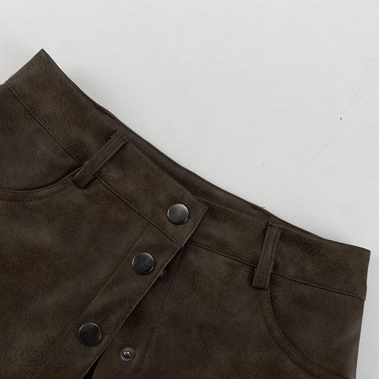 Retro Cutout Faux Leather Two-Piece Suit