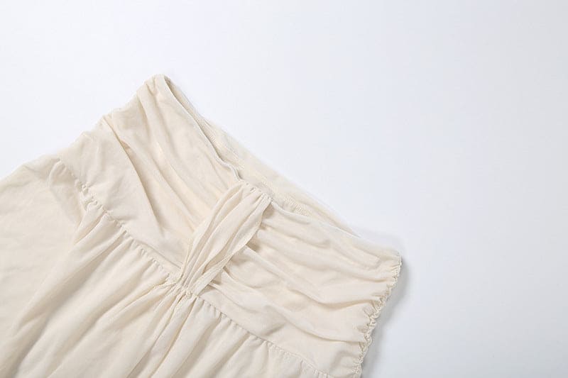Apricot Chiffon Lace Collar Blouse & Midi Skirt Set - Ruched Ruffle V-Neck 2-Piece Set