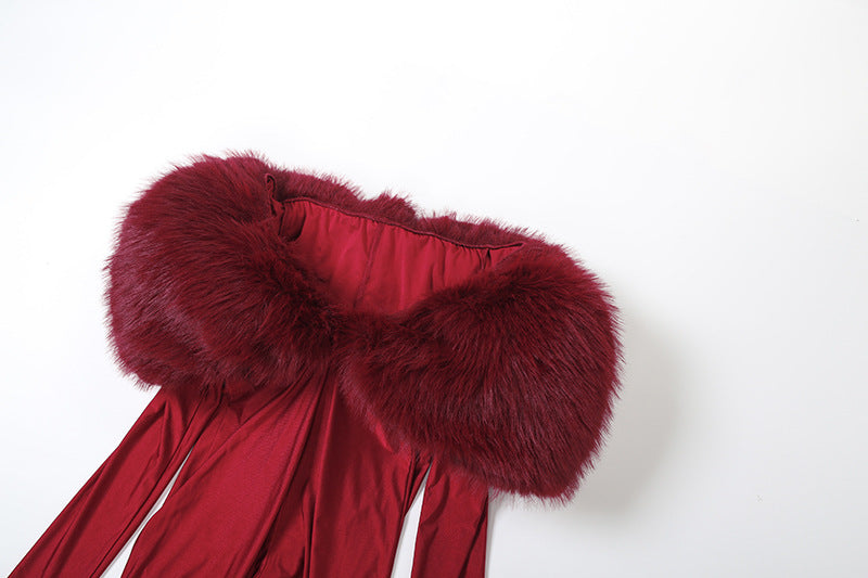 Women’s Off Shoulder Cropped Jumpsuit – Furry Stitching, Long Sleeve, Slim Fit