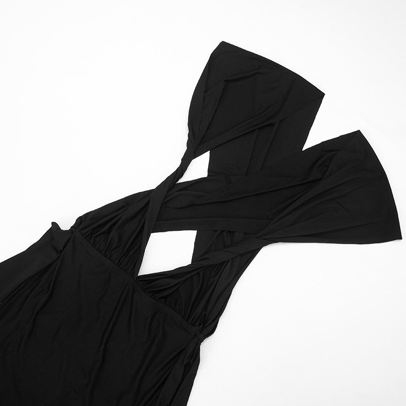 Women’s V-Neck Cutout Bodycon Midi Dress – Slim Fit Pleated Hollow-Out Party Dress