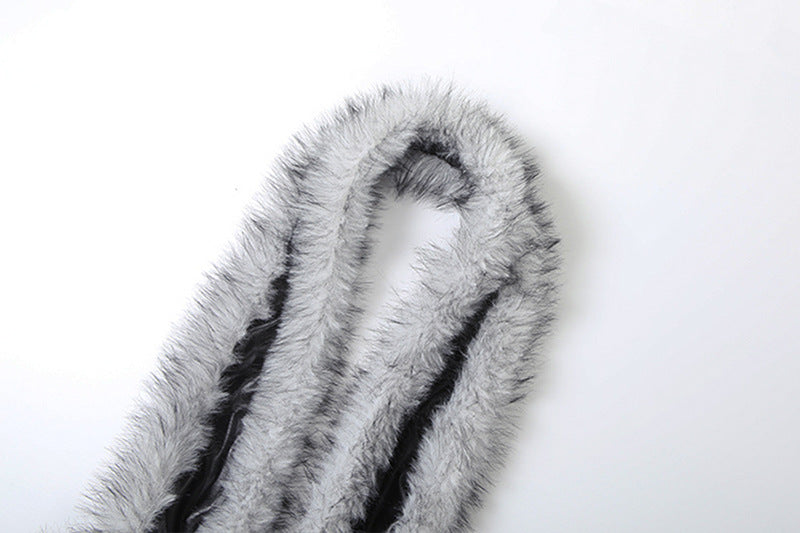 Faux Leather Halter Dress: Deep V Plunge Neck with Fur Trim Stitching