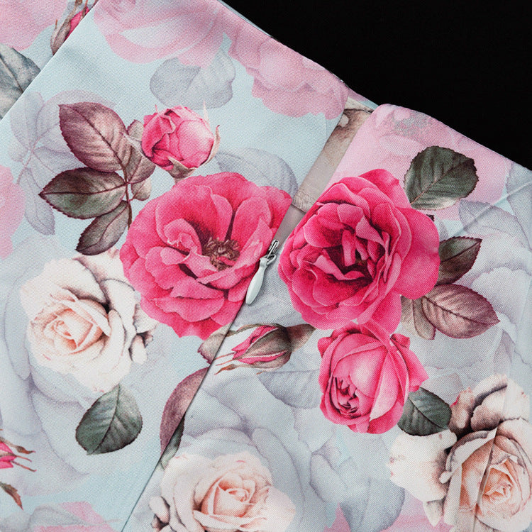 Women’s Two Piece Skirt Set – Floral Collared Top and Short Skirt