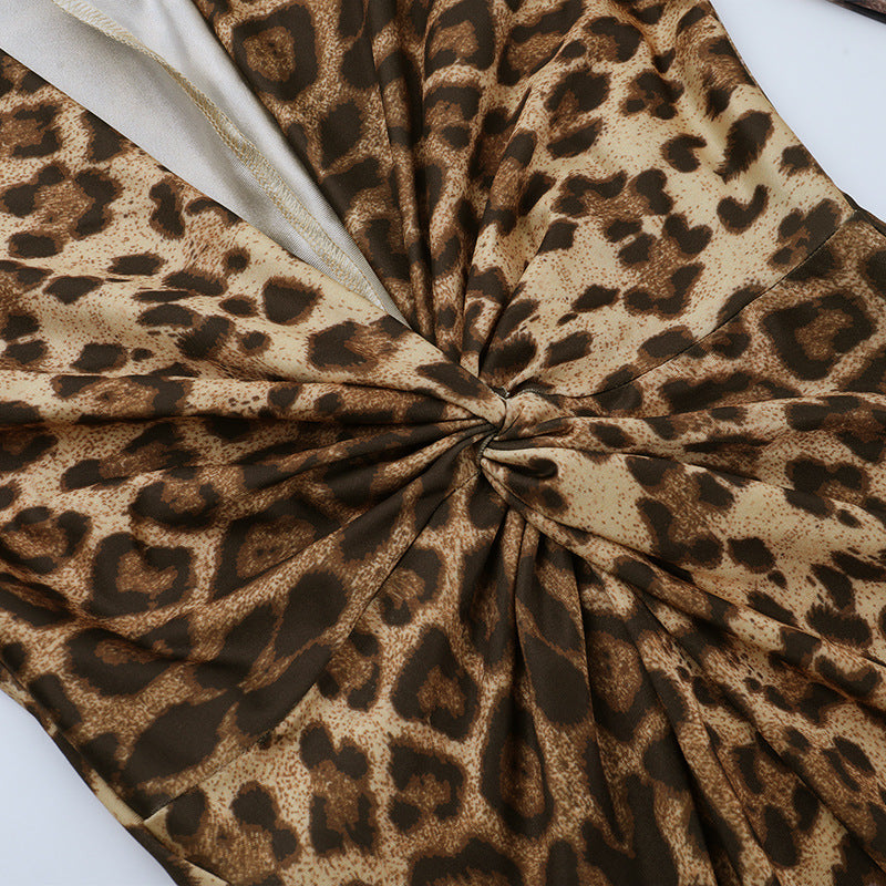 Leopard Print Maxi Dress: Long Sleeve Twist Front Bodycon Gown
