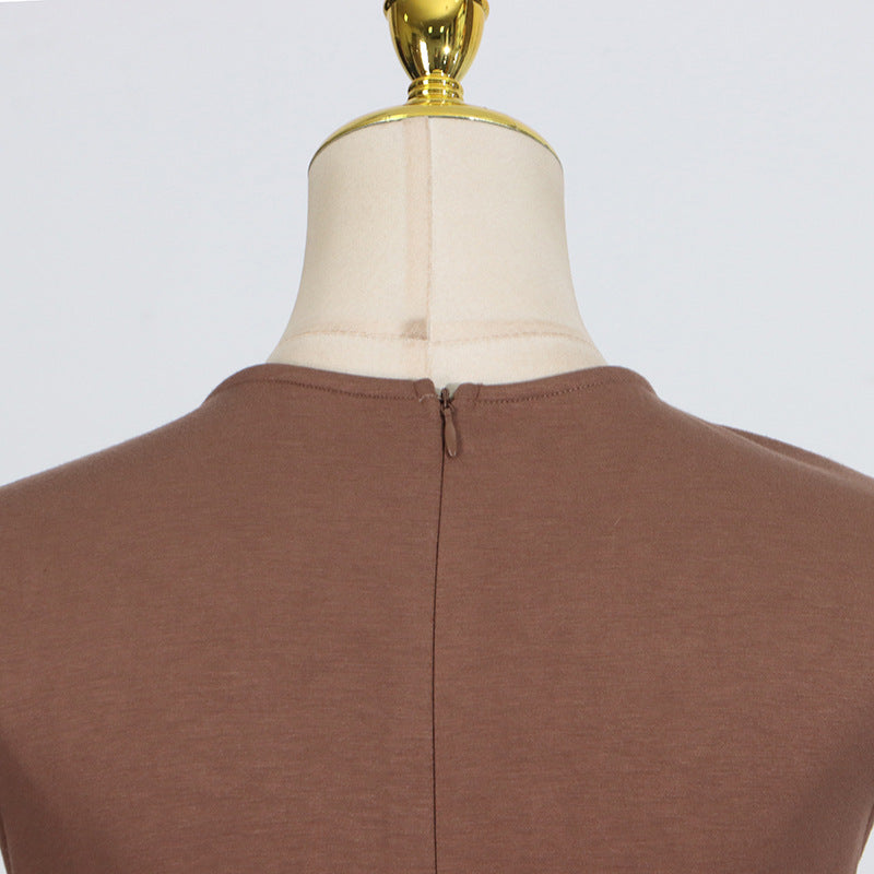 Brown Elegant Pleated V-Neck Maxi Dress