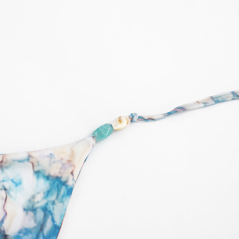 Floral Print Halter Neck Cutout Backless Crop Top & Ruffle Midi Skirt Set | Sleeveless Boho Two-Piece Set | Blue | Sizes S-L