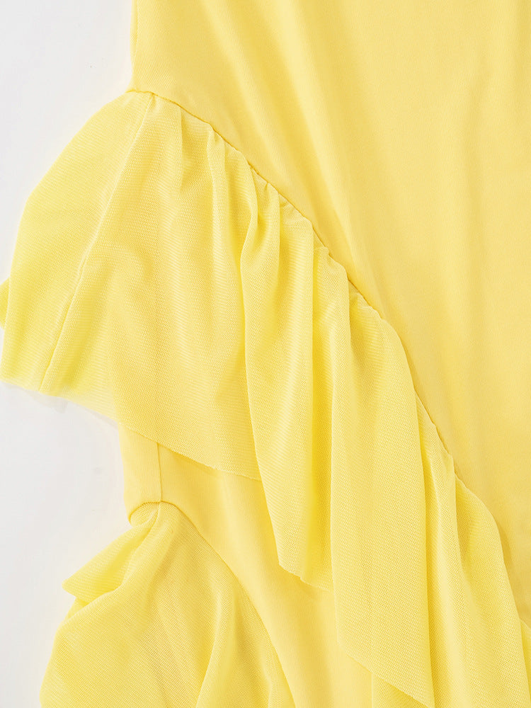 Backless Halter Maxi Dress: Sleeveless Ruffle Trim Lace-Up Detail
