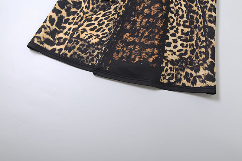 Women’s Leopard Print Belted Trench Coat – Casual Extra-Long Animal Print Coat