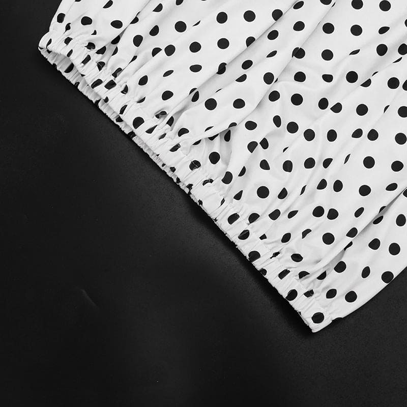 Women's Polka Dot Long Sleeve Mini Dress – High Neck Drawstring Bodycon Dress