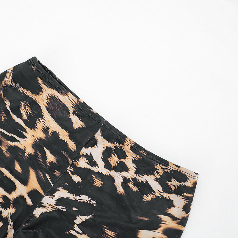 Leopard Print Two-Piece Set - Backless Halter Top & Cropped Pants