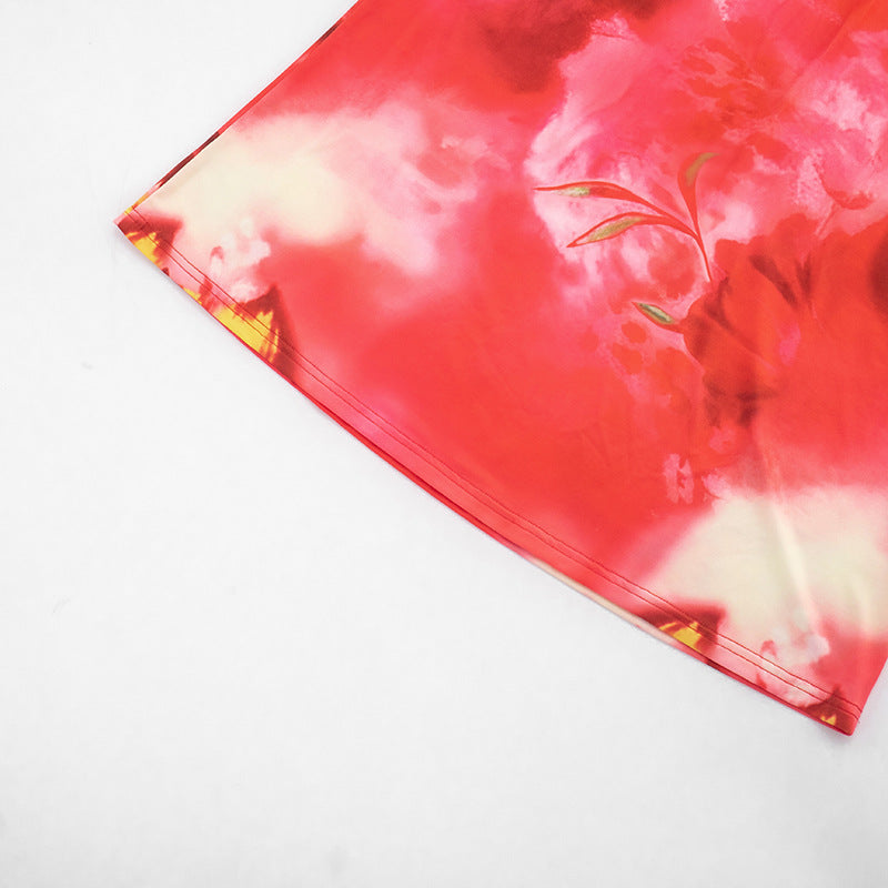 Red Floral Halter Maxi Dress - Backless Cutout Tie-Up Vacation Dress