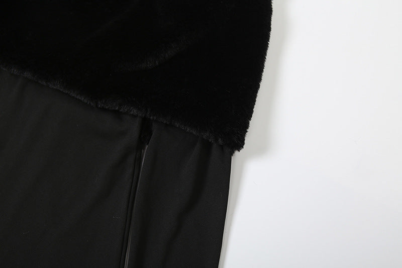 Women’s Off-the-Shoulder Slim Fit Jumpsuit – Long Sleeve Furry Patchwork Full-Length Party Outfit